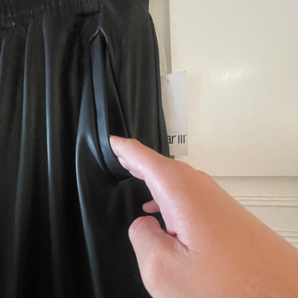 Bar III Size S Vegan Leather Black Wide Leg Pants - Picture 3 of 7